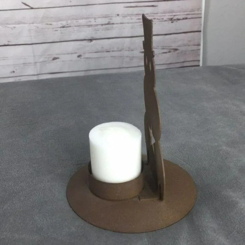 Vintage Primitive‎ Tin Star Snowman With Candle Tabletop Christmas Decoration